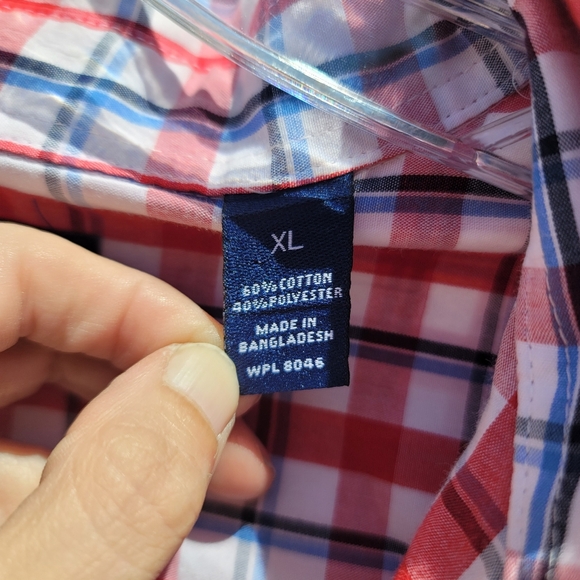 EUC Men's John Asher Red White & Blue Long Sleeve Button Down Plaid Shirt - Picture 4 of 5